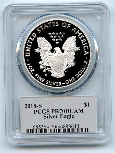 2018 S $1 Proof American Silver Eagle 1oz PCGS PR70DCAM Thomas Cleveland Freedom