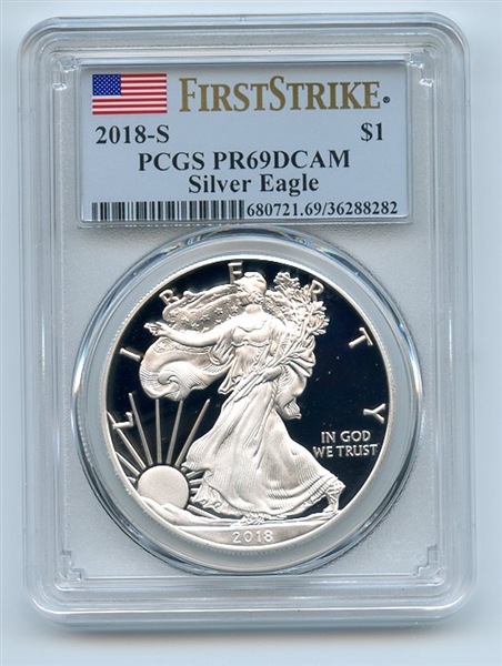 2018 S $1 American Proof Silver Eagle PCGS PR69DCAM First Strike