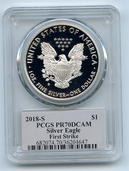 2018 S $1 American Proof Silver Eagle PCGS PR70DCAM FS Thomas Cleveland Freedom
