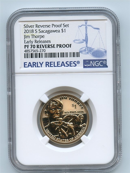 2018 S $1 Reverse Proof 50th Anniversary Sacagawea Dollar NGC PR70 ER