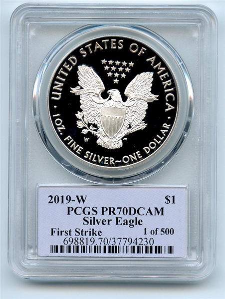 2019 W $1 Proof Silver Eagle PCGS PR70DCAM FS 1 of 500 Thomas Cleveland Native