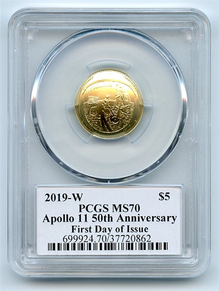2019 W $5 Gold Apollo 11 50th Anniversary Commem PCGS MS70 FDOI Fred Haise