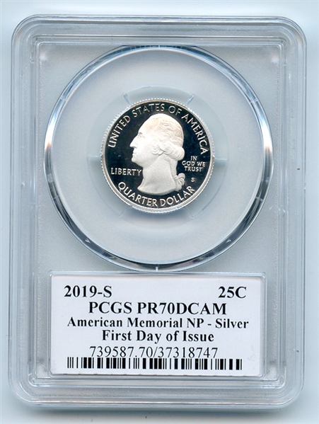 2019 S 25C Silver American Mem Quarter PCGS PR70DCAM FDOI Thomas Cleveland Eagle