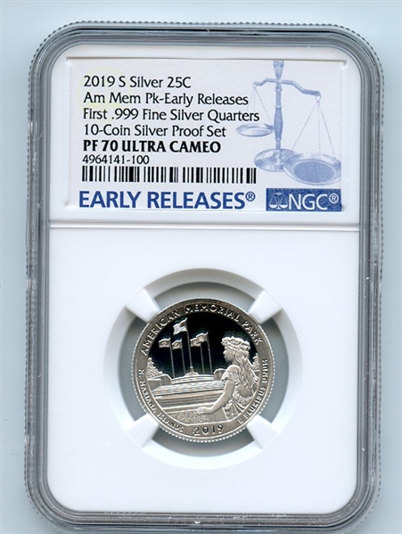 2019 S 25C Silver American Memorial Quarter NGC PF70UCAM Early Releases
