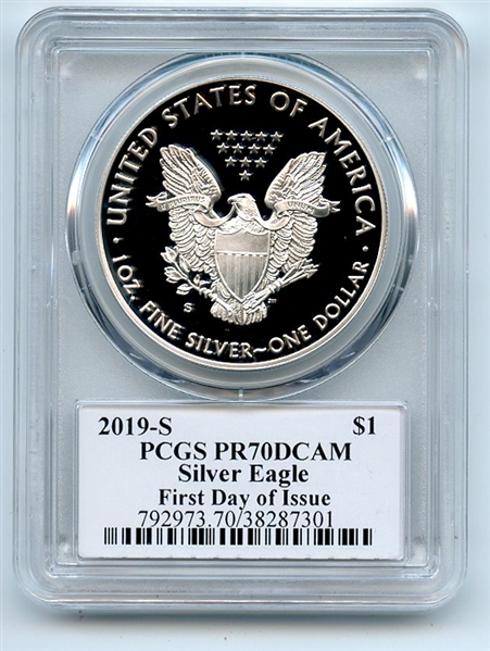 2019 S $1 Proof Silver Eagle PCGS PR70DCAM FDOI Thomas Cleveland Arrows