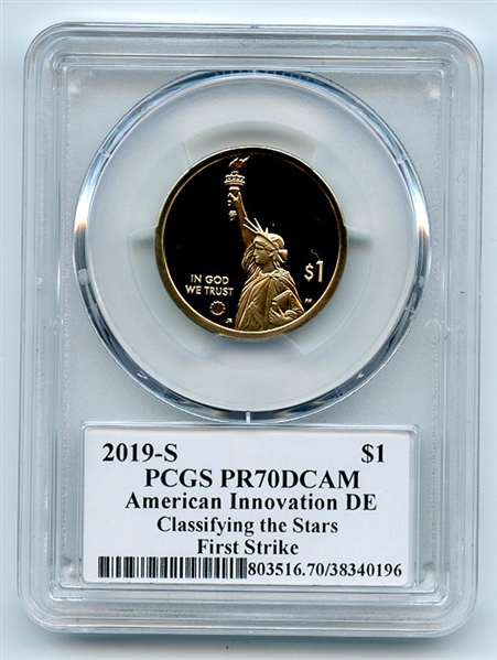 2019 S $1 American Innovation Dollar DE Classifying Stars PCGS PR70DCAM Exclusive