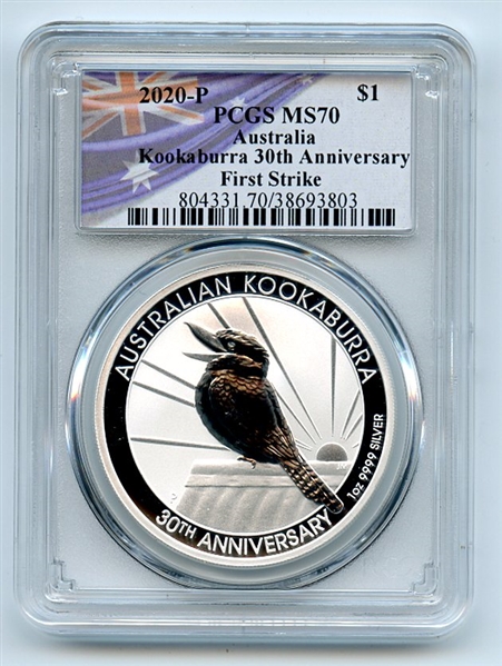 2020 P $1 Australian Silver Kookaburra 1oz PCGS MS70 First Strike
