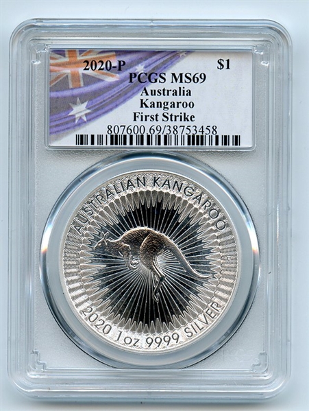 2020 P $1 Australian Silver Kangaroo PCGS MS69 First Strike