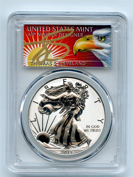 2019 S $1 American Silver Eagle Enhanced Reverse Proof PCGS PR69 First Strike Thomas Cleveland Eagle. Pop 1. COA No 13904 out of 30000.
