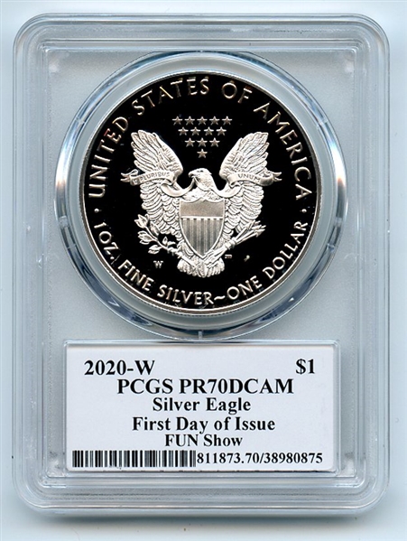 2020 W $1 Proof Silver Eagle FUN Show PCGS PR70DCAM FDOI Cleveland Eagle