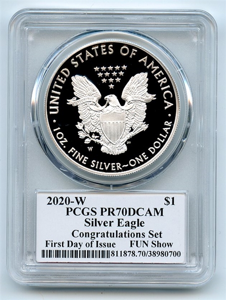 2020 W $1 Congratulations Silver Eagle FUN Show PCGS PR70DCAM Cleveland Arrows