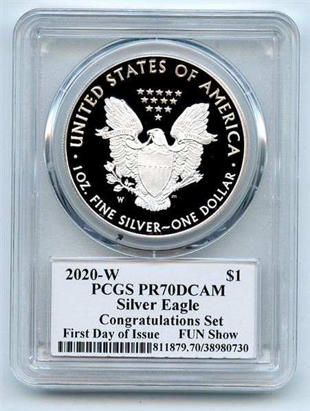 2020 W $1 Congratulations Silver Eagle FUN Show PCGS PR70DCAM Cleveland Eagle