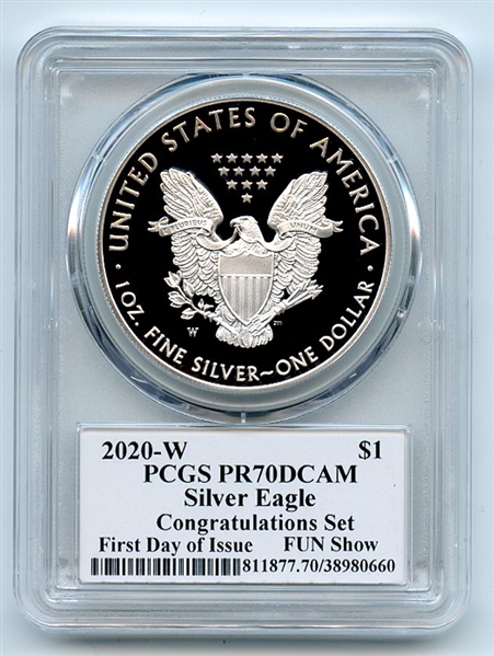 2020 W $1 Congratulations Silver Eagle FUN Show PCGS PR70DCAM Leonard Buckley