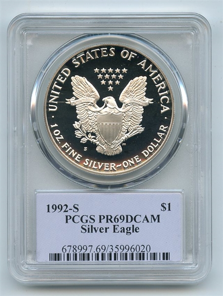 1992 S $1 Proof American Silver Eagle 1oz PCGS PR69DCAM Thomas Cleveland Native