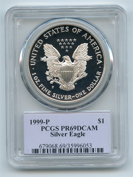 1999 P $1 Proof American Silver Eagle 1oz PCGS PR69DCAM Thomas Cleveland Native