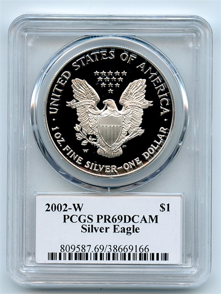 2002 W $1 Proof American Silver Eagle 1oz PCGS PR69DCAM Thomas Cleveland Eagle