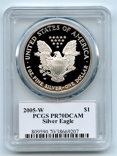 2005 W $1 Proof American Silver Eagle 1oz PCGS PR70DCAM Thomas Cleveland Eagle