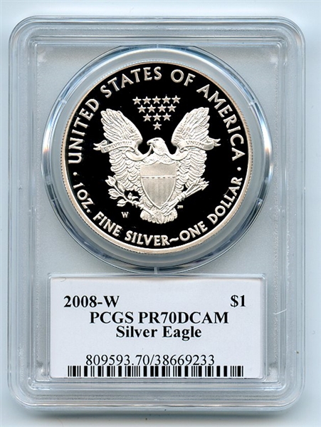 2008 W $1 Proof American Silver Eagle 1oz PCGS PR70DCAM Thomas Cleveland Eagle
