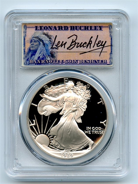 1989 S $1 Proof American Silver Eagle 1oz PCGS PR69DCAM Leonard Buckley