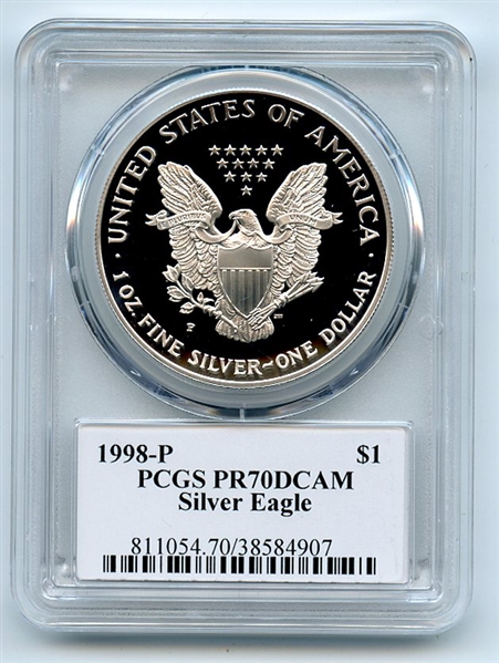 1998 P $1 Proof American Silver Eagle 1oz PCGS PR70DCAM Leonard Buckley