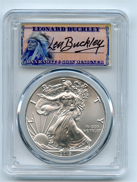2019 $1 American Silver Eagle 1oz PCGS MS70 First Strike Leonard Buckley