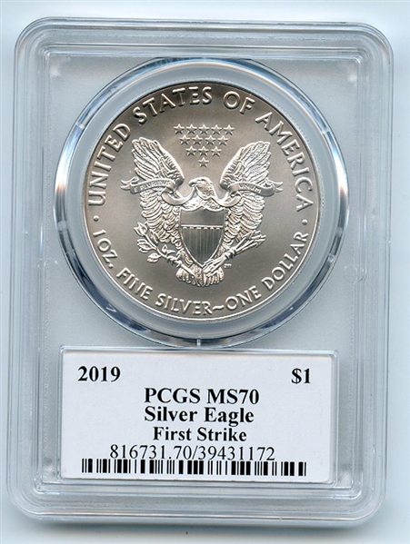 2019 $1 American Silver Eagle 1oz PCGS MS70 First Strike Leonard Buckley