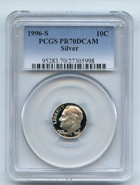 1996 S 10C Silver Roosevelt Dime Proof PCGS PR70DCAM