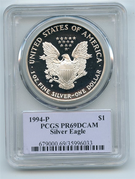 1994 P $1 Proof American Silver Eagle 1oz PCGS PR69DCAM Thomas Cleveland Native