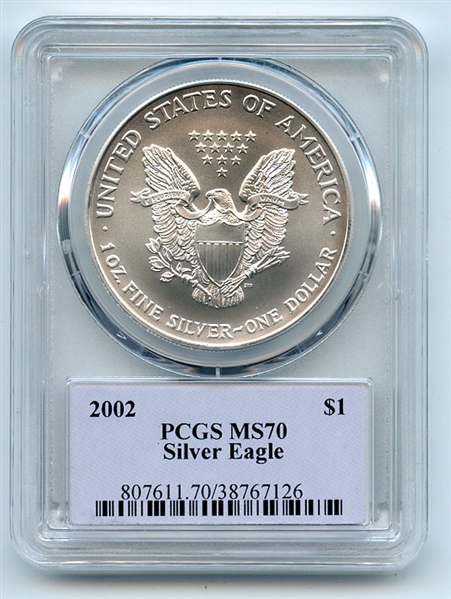 2002 $1 American Silver Eagle Dollar PCGS MS70 Thomas Cleveland Native