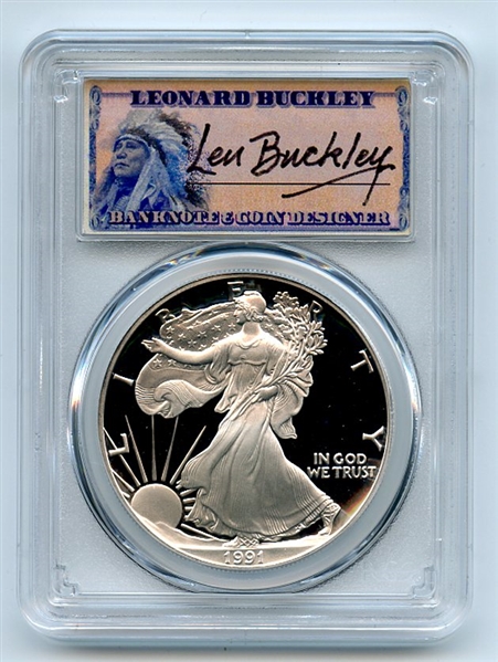 1991 S $1 Proof American Silver Eagle 1oz PCGS PR69DCAM Leonard Buckley