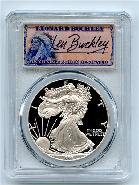 1997 P $1 Proof American Silver Eagle 1oz PCGS PR69DCAM Leonard Buckley
