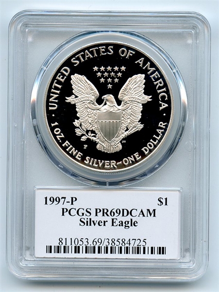 1997 P $1 Proof American Silver Eagle 1oz PCGS PR69DCAM Leonard Buckley
