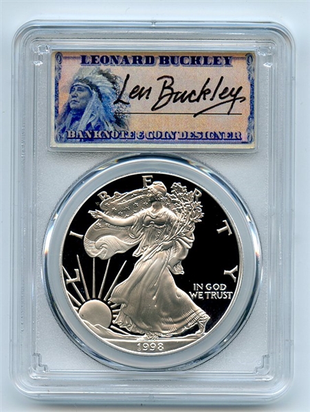 1998 P $1 Proof American Silver Eagle 1oz PCGS PR69DCAM Leonard Buckley