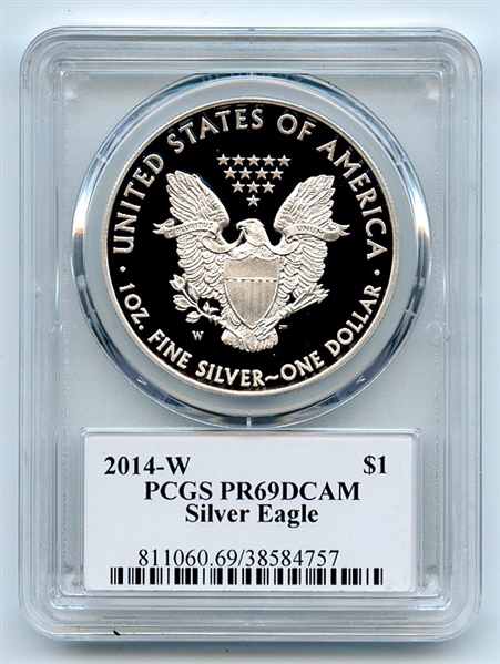 2014 W $1 Proof American Silver Eagle 1oz PCGS PR69DCAM Leonard Buckley