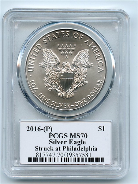 2016 (P) $1 American Silver Eagle 1oz PCGS MS70 Thomas Cleveland Arrows
