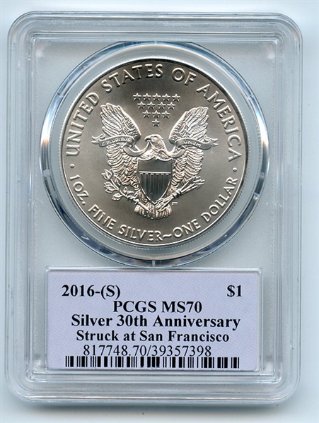 2016 (S) $1 American Silver Eagle 1oz PCGS MS70 Thomas Cleveland Native