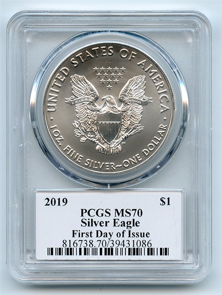 2019 $1 American Silver Eagle 1oz PCGS MS70 FDOI Leonard Buckley