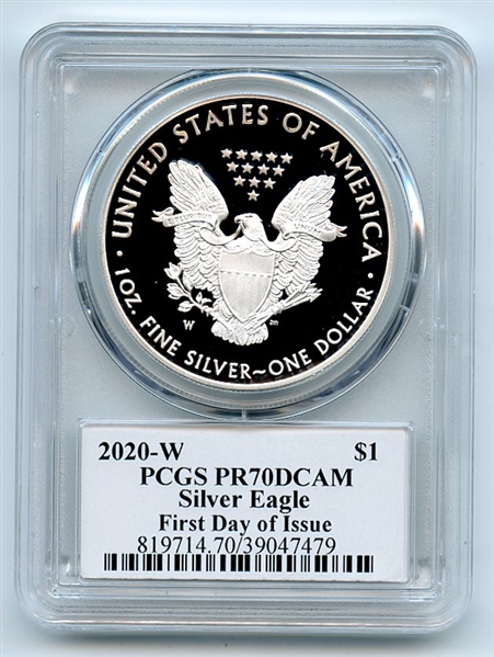 2020 W $1 Proof Silver Eagle PCGS PR70DCAM First Day Issue FDOI Leonard Buckley