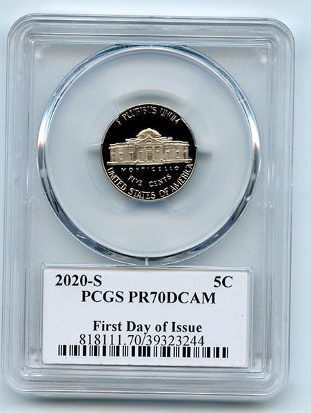 2020 S 5C Jefferson Nickel PCGS PR70DCAM FDOI Thomas Cleveland Arrows