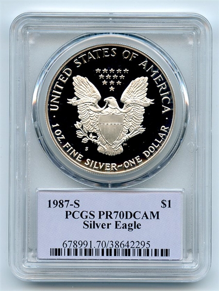 1987 S $1 Proof American Silver Eagle 1oz PCGS PR70DCAM Thomas Cleveland Native