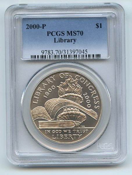 2000 P $1 Library of Congress Silver Commemorative Dollar PCGS MS70