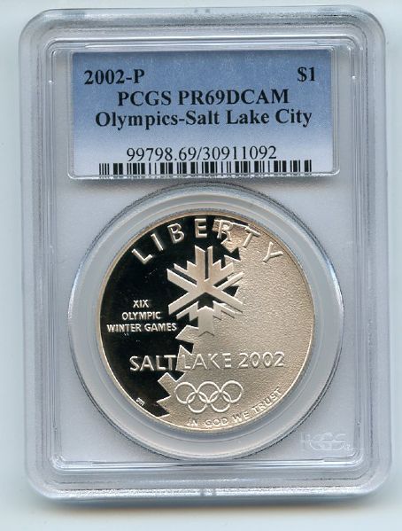 2002 P $1 Olympic Winter Games Silver Commemorative Dollar PCGS PR69DCAM