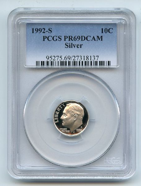 1992 S 10C Silver Roosevelt Dime Proof PCGS PR69DCAM