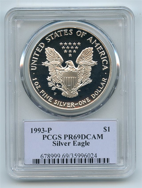 1993 P $1 Proof American Silver Eagle 1oz PCGS PR69DCAM Thomas Cleveland Native