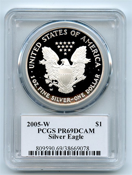 2005 W $1 Proof American Silver Eagle 1oz PCGS PR69DCAM Thomas Cleveland Eagle