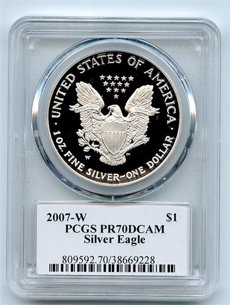 2007 W $1 Proof American Silver Eagle 1oz PCGS PR70DCAM Thomas Cleveland Eagle