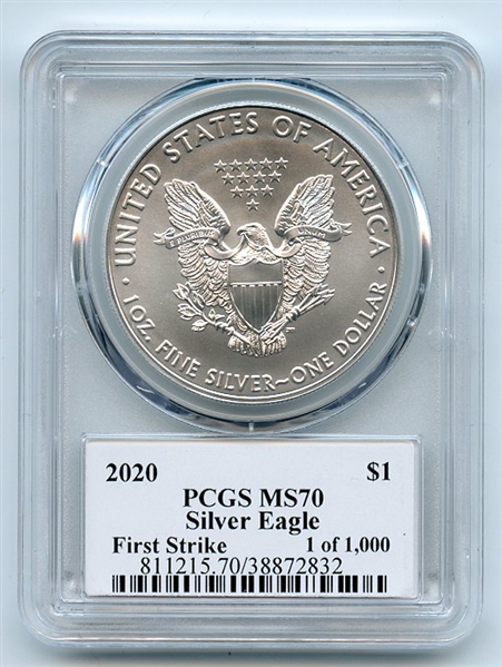 2020 $1 American Silver Eagle 1oz PCGS MS70 FS 1 of 1000 Thomas Cleveland Arrows