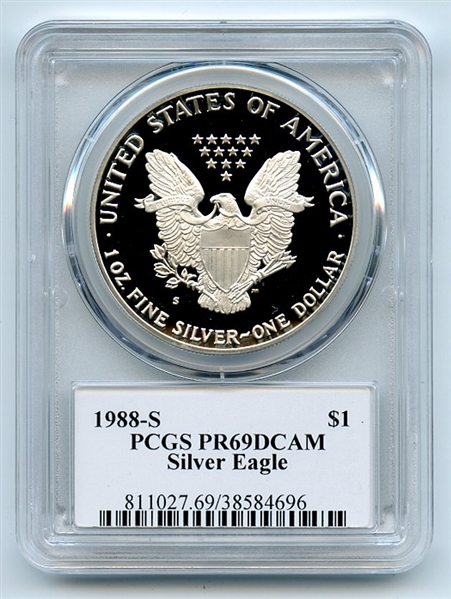 1988 S $1 Proof American Silver Eagle 1oz PCGS PR69DCAM Leonard Buckley