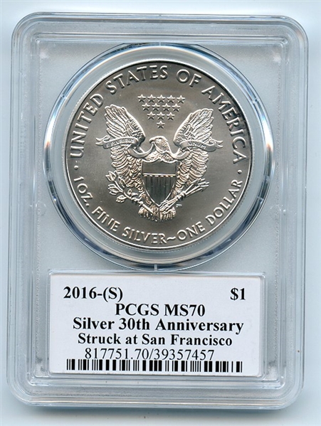 2016 (S) $1 American Silver Eagle 1oz PCGS MS70 Leonard Buckely