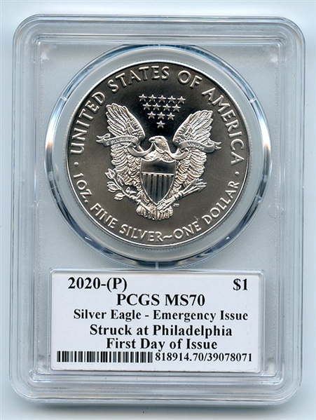 2020 (P) $1 Silver Eagle Emergency Issue PCGS MS70 FDOI Thomas Cleveland Arrows